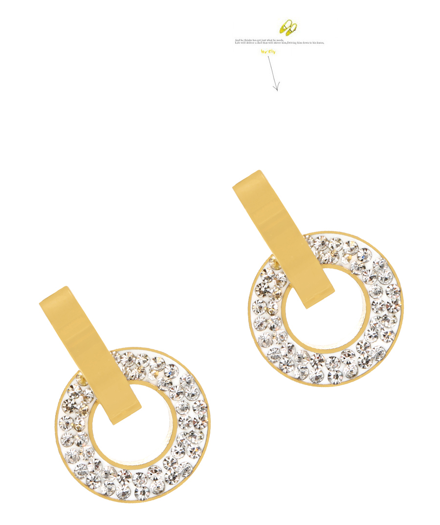 Fashion Gold-black Titanium Diamond Geometric Hoop Earrings,Earrings