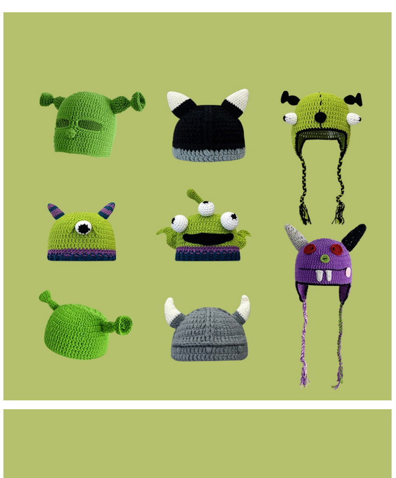 Fashion Horn Knitted Hat Cartoon Knitted Pullover Hat,Beanies&Others