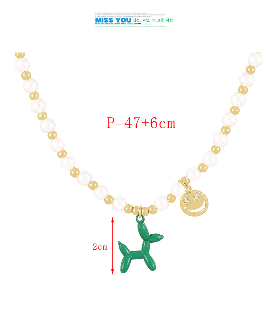 Fashion Navy Blue Copper Inlaid Zirconia Smiley Oil Balloon Dog Pendant Pearl Necklace,Necklaces