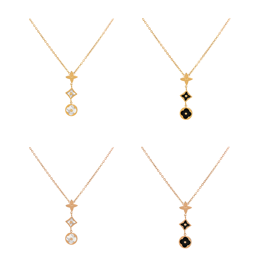 Fashion Rose Gold + Black Titanium Shell Clover Pendant Necklace,Necklaces