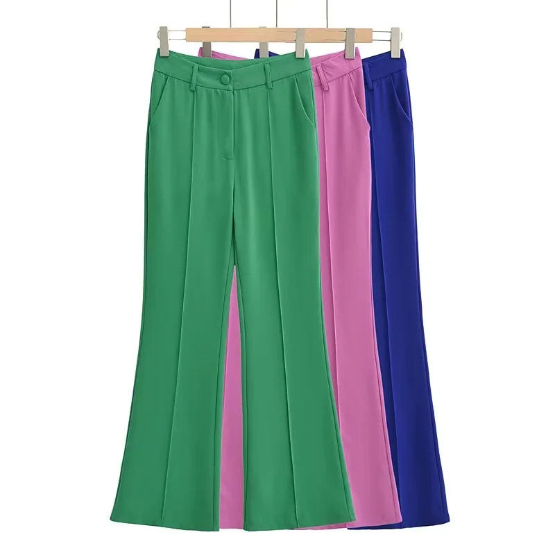 Fashion Pink Solid Color Flared Trousers,Pants