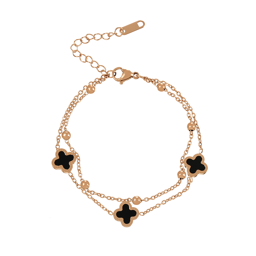 Fashion Gold + Black Titanium Steel Double Shell Clover Bead Bracelet,Bracelets