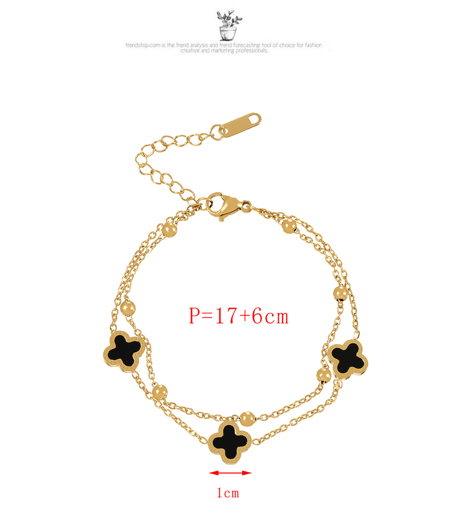 Fashion Gold + Black Titanium Steel Double Shell Clover Bead Bracelet,Bracelets