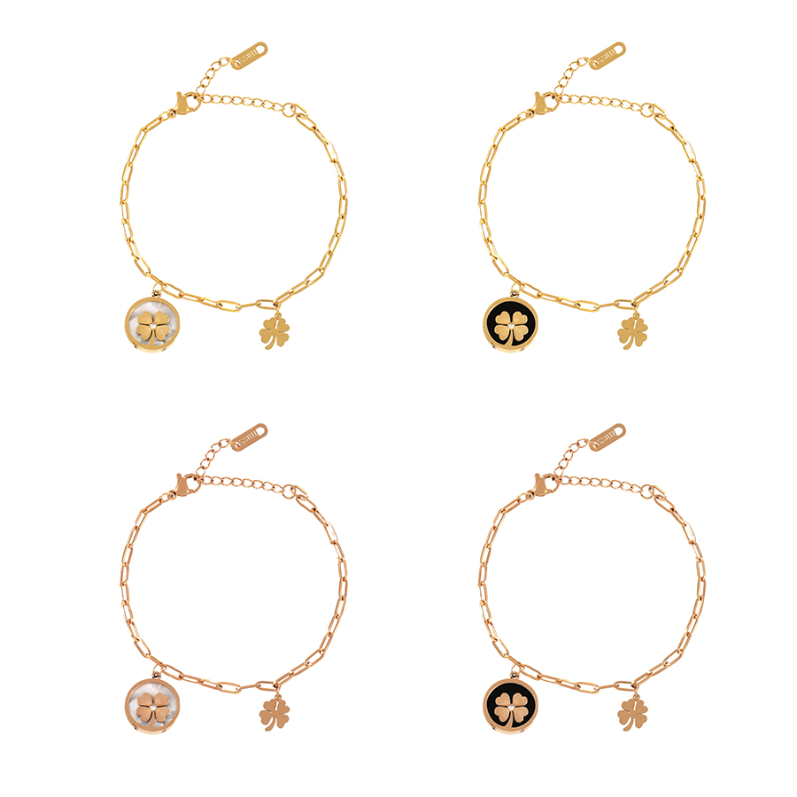 Fashion Rose Gold + White Titanium Shell Clover Pendant Bracelet,Bracelets