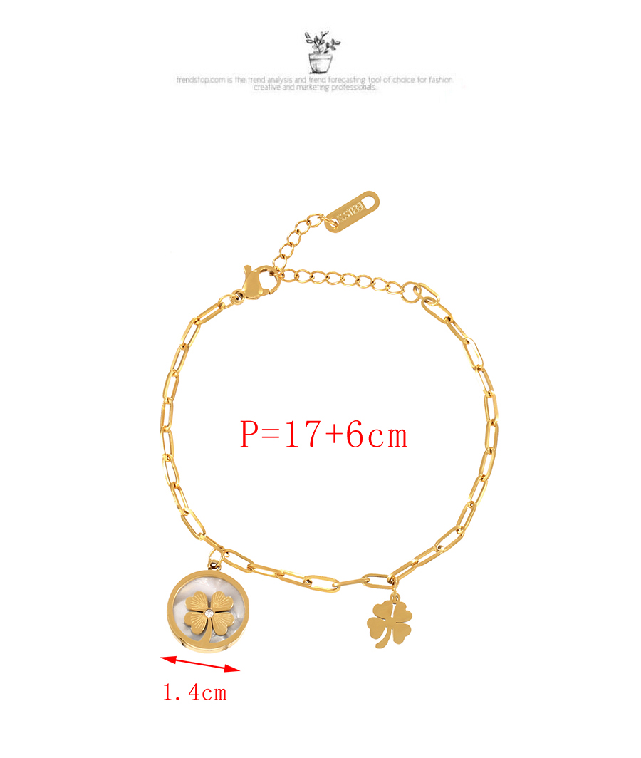 Fashion Gold + White Titanium Shell Clover Pendant Bracelet,Bracelets