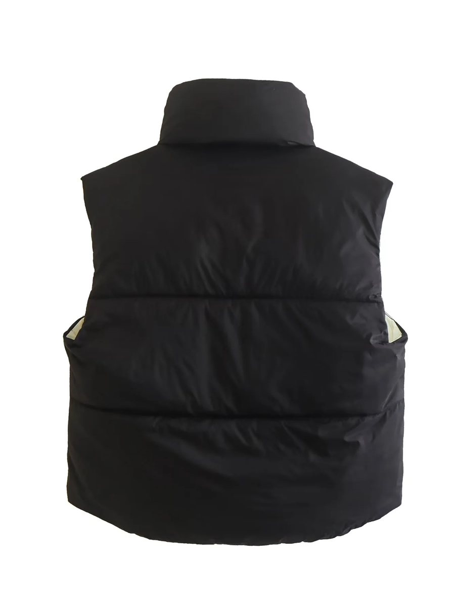 Fashion Black Slipper Stand -up Collar Zipper Cotton Vest,Tank Tops & Camis