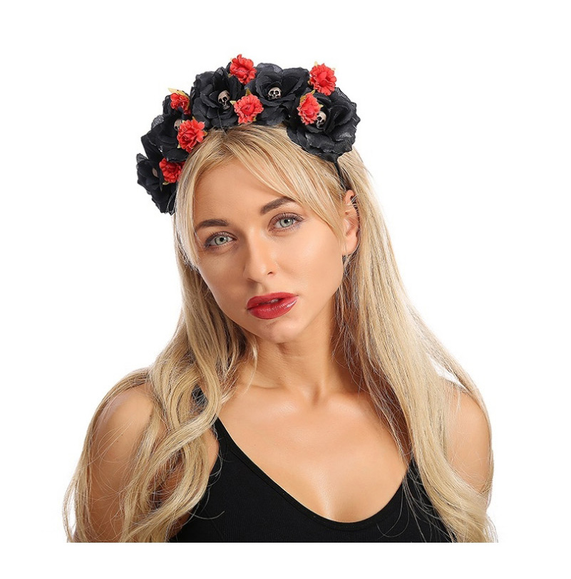 Fashion Black Simulation Fabric Flower Flower Skull Hair Hoop,Head Band