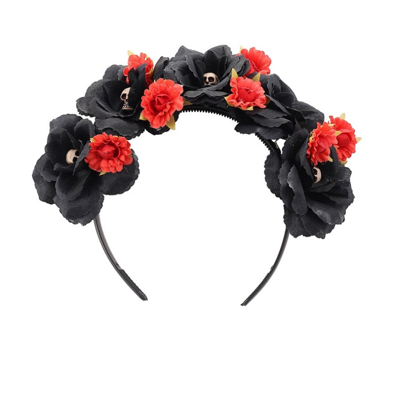 Fashion Black Simulation Fabric Flower Flower Skull Hair Hoop,Head Band