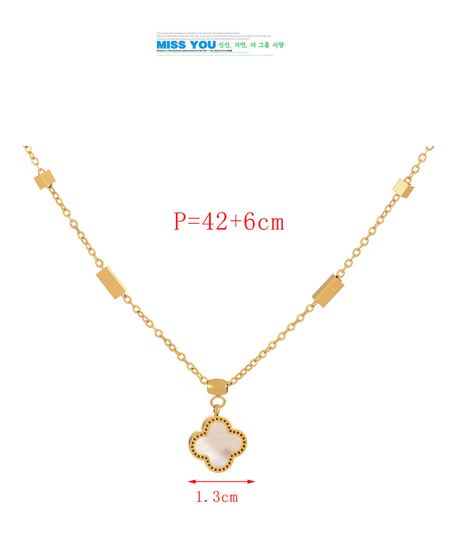 Fashion Rose Gold Titanium Steel Double -sided Shell Four -leaf Grass Pendant Irregular Chain Necklace,Necklaces