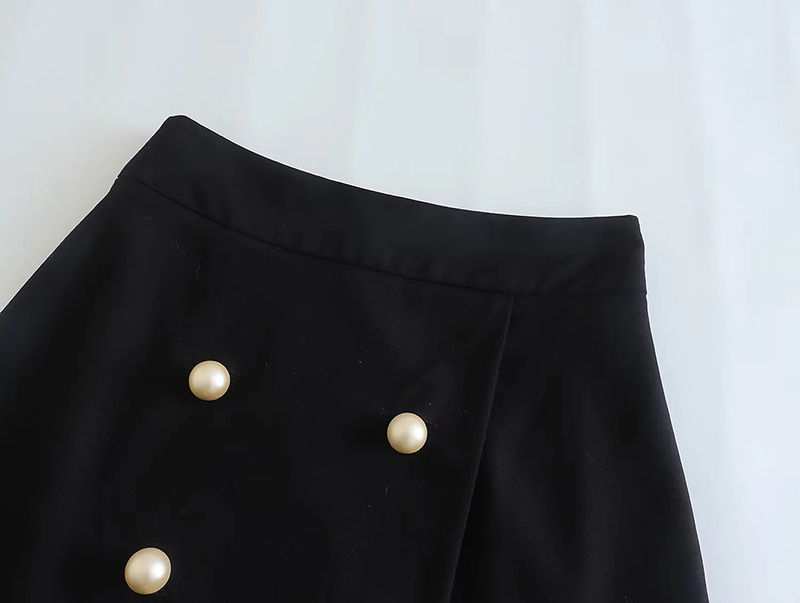 Fashion Black Solid Double-breasted Skirt,Skirts