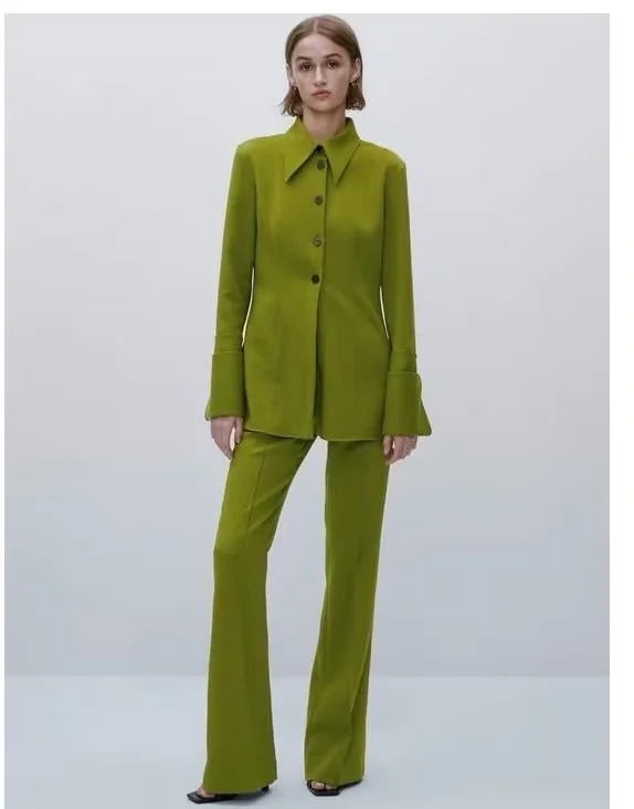 Fashion Green Woven Micro Pleated Straight-leg Trousers,Pants