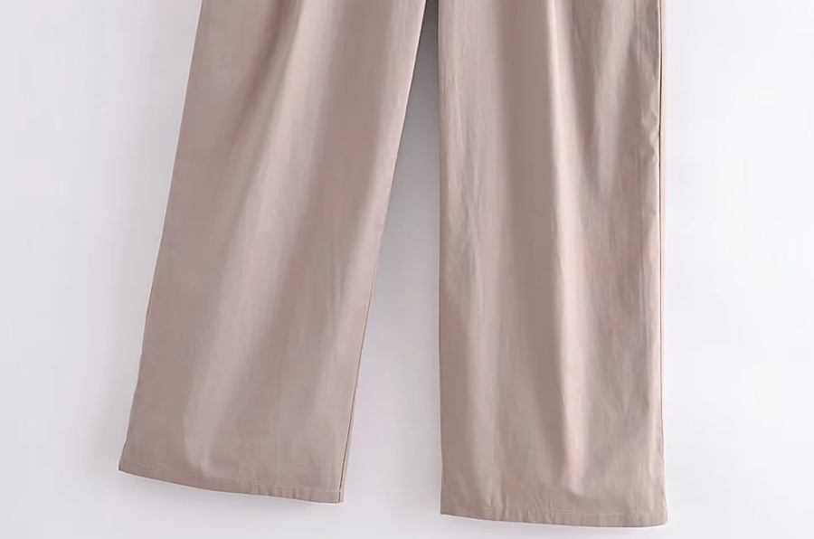 Fashion Khaki Woven High-rise Micro-pleated Straight-leg Trousers,Pants