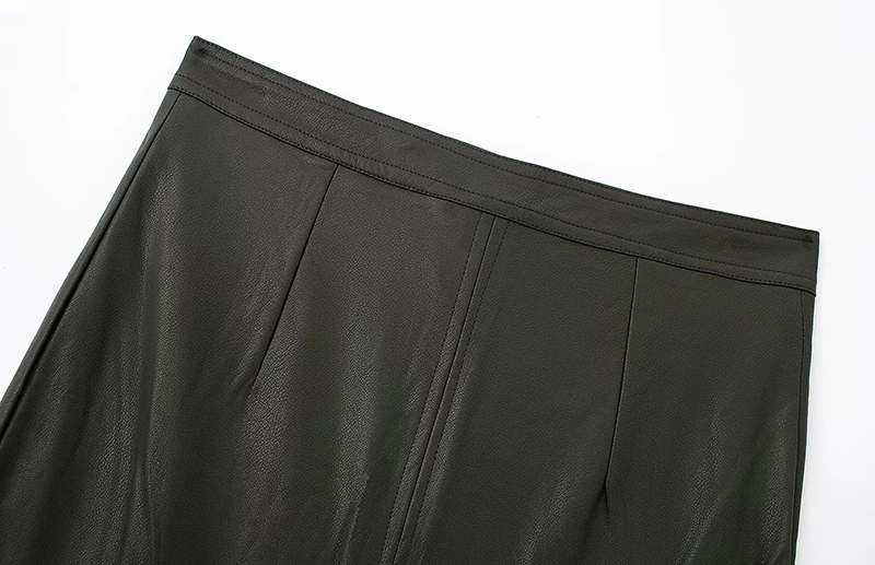 Fashion dark green Pu Zipper Skirt,Skirts
