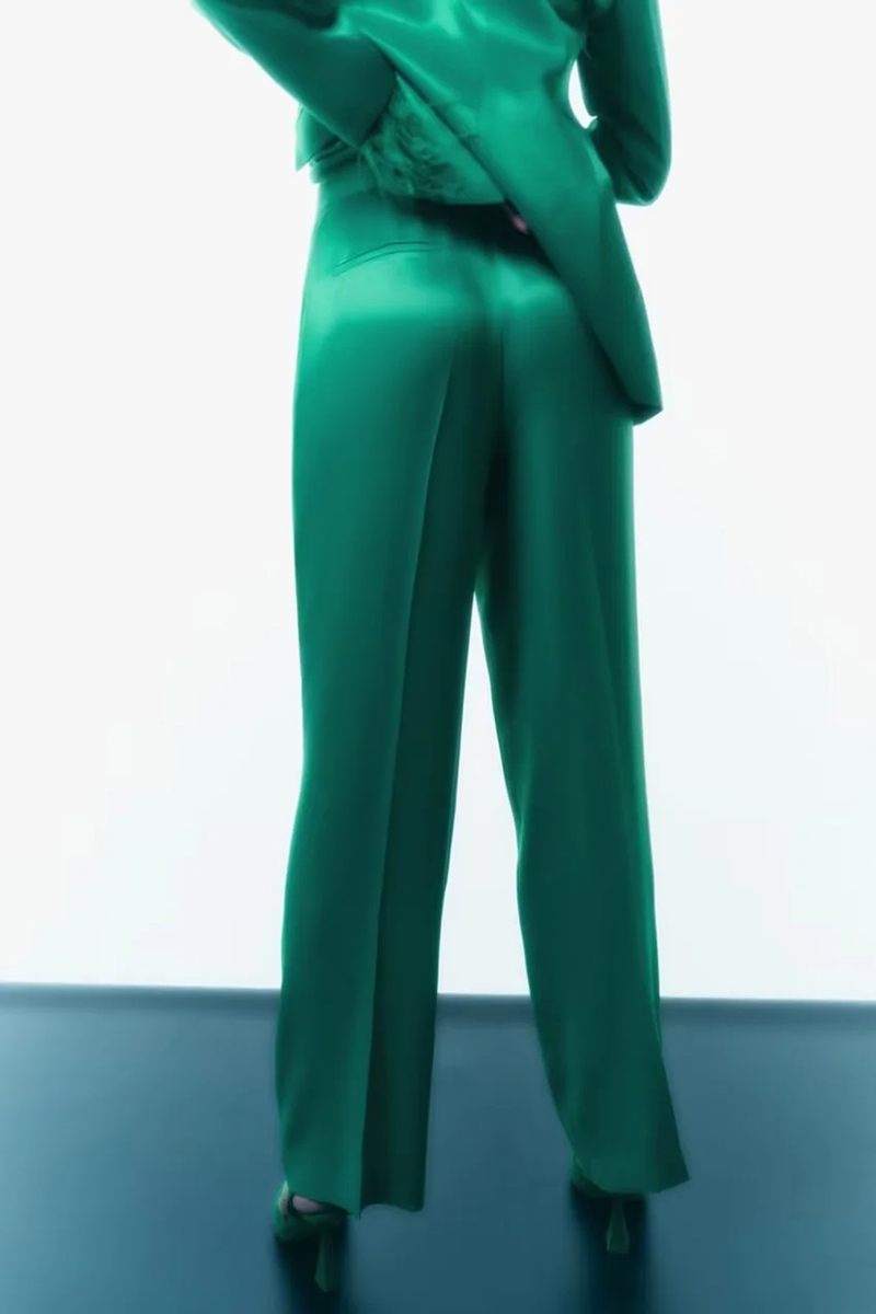 Fashion Green Silk-satin Wide-leg Trousers,Pants