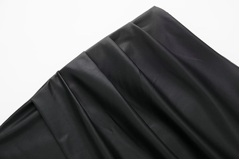 Fashion Black Faux Leather Crinkled Irregular Skirt,Skirts