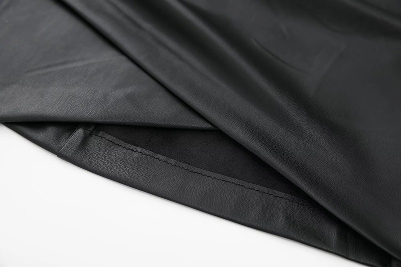 Fashion Black Faux Leather Crinkled Irregular Skirt,Skirts