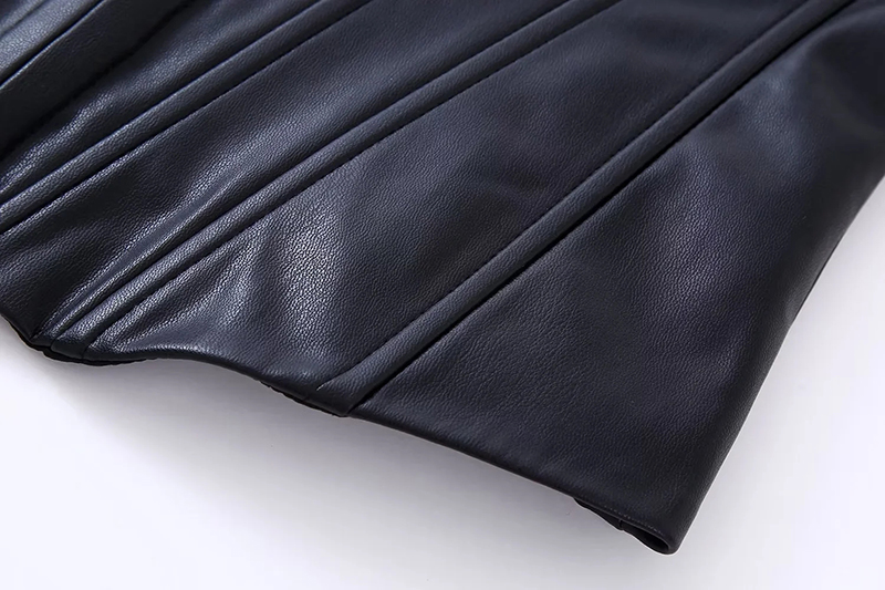 Fashion Black Faux Leather Fishbone Tube Top,Tank Tops & Camis
