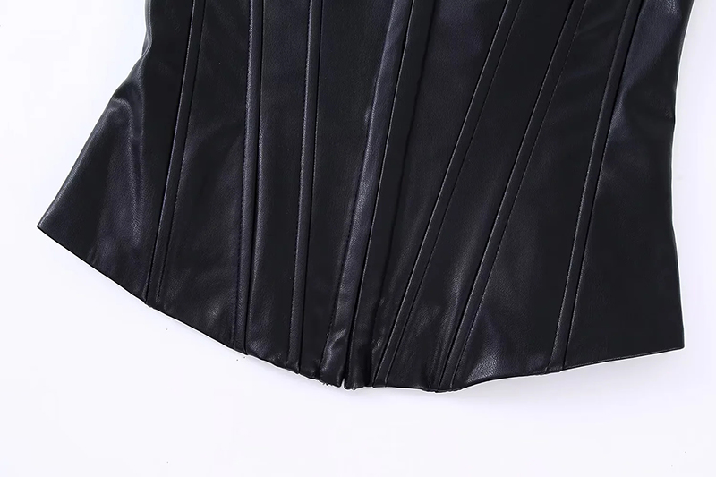 Fashion Black Faux Leather Fishbone Tube Top,Tank Tops & Camis