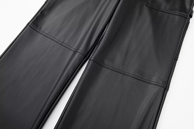 Fashion Black Faux Leather Cargo Pants,Pants