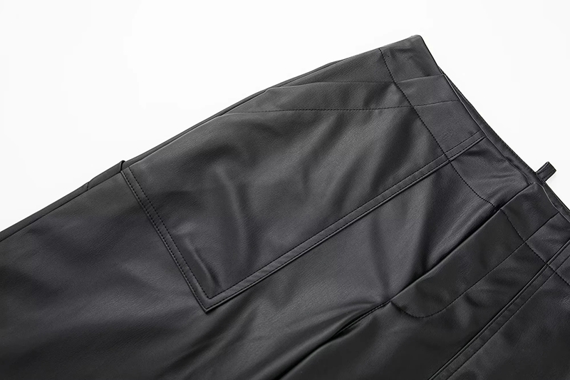 Fashion Black Faux Leather Cargo Pants,Pants