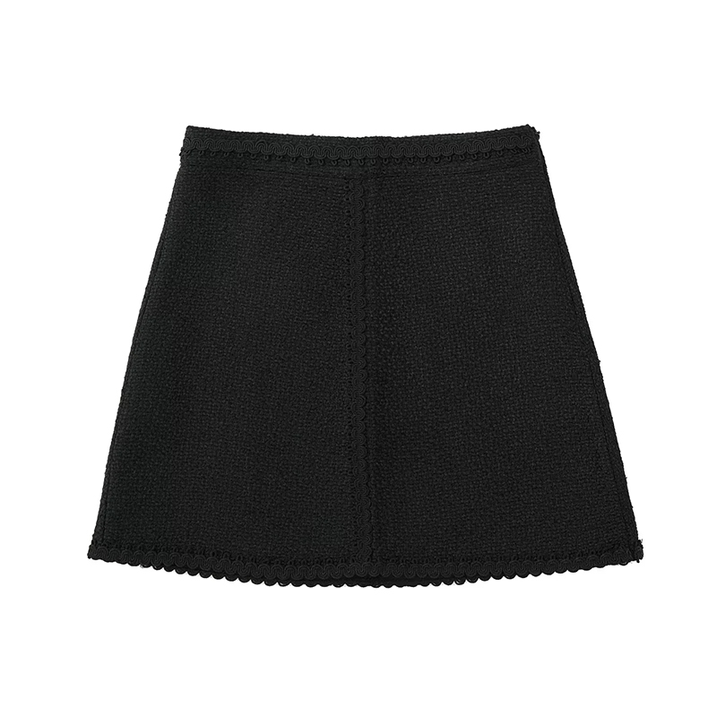 Fashion Black Polyester Textured Skirt,Skirts