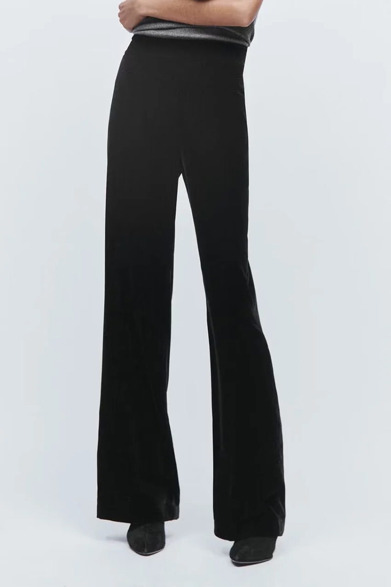 Fashion Black Velvet Straight-leg Trousers,Pants
