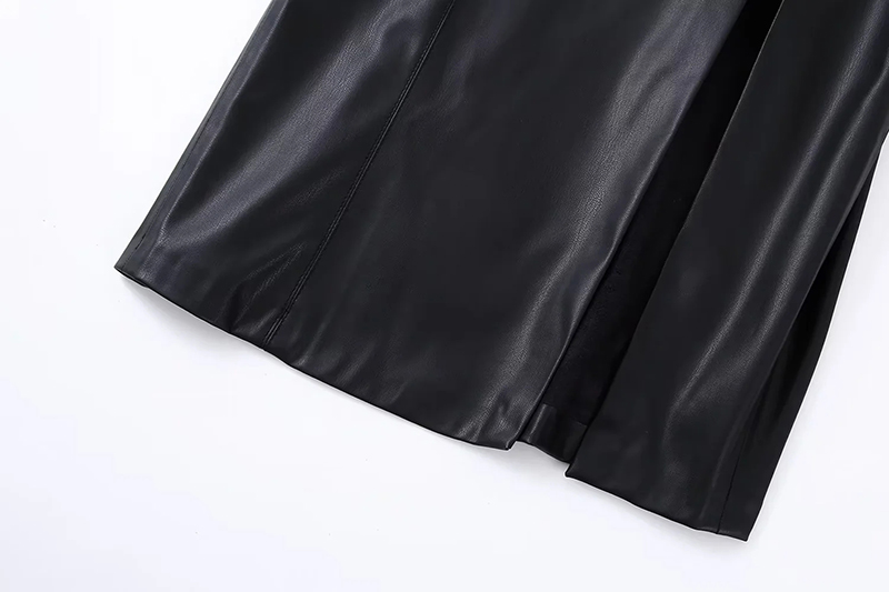 Fashion Black Faux-leather Dress With Stitching,Long Dress