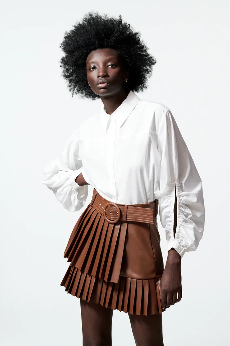 Fashion Brown Faux Leather Pleated Skirt,Skirts