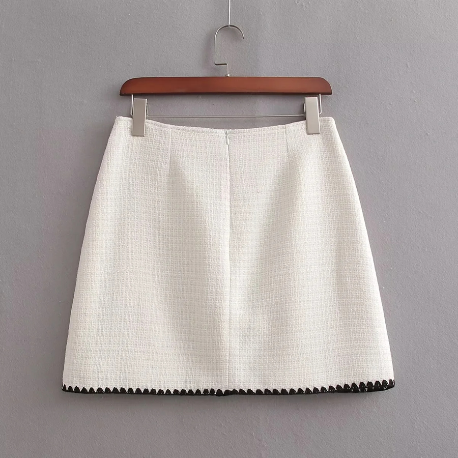 Fashion White Woolen Button-down Skirt,Skirts
