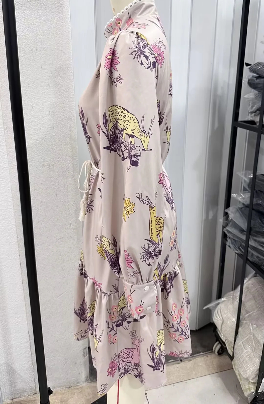 Fashion Purple Pink Yellow Flower Satin Print Dress,Long Dress