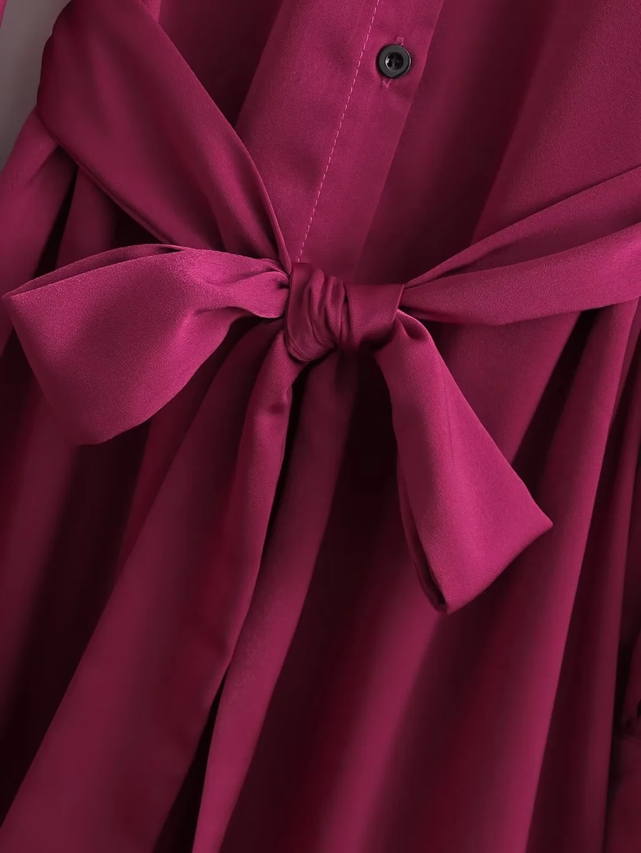 Fashion Purple Satin Tie-breasted Dress,Long Dress