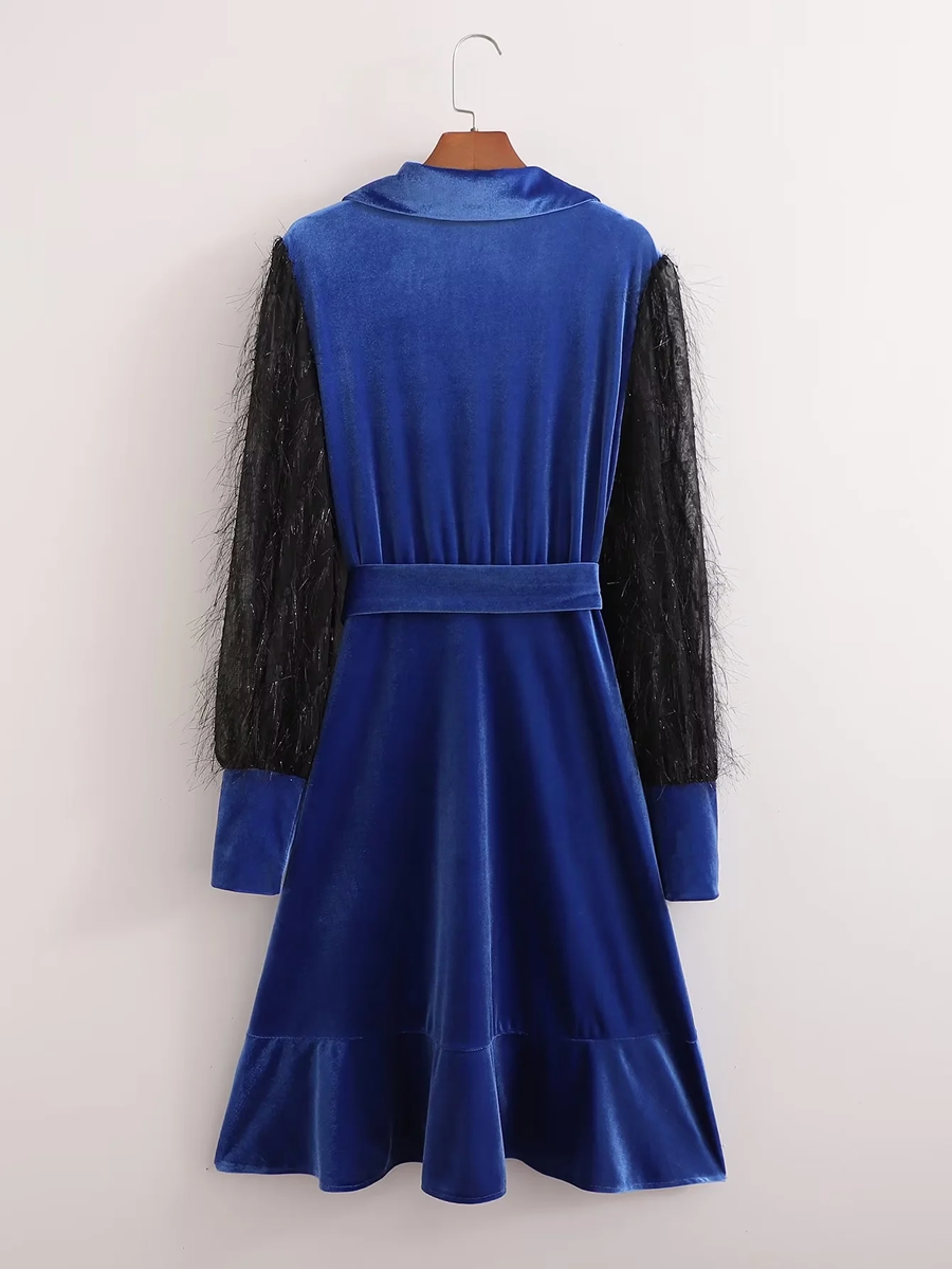 Fashion Sapphire Silk Knotted Lace Dress,Long Dress