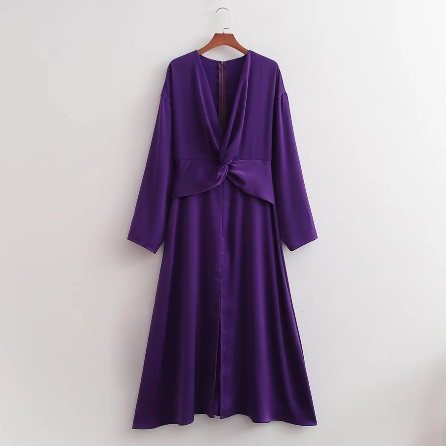 Fashion Purple Satin Knotted Dress,Long Dress