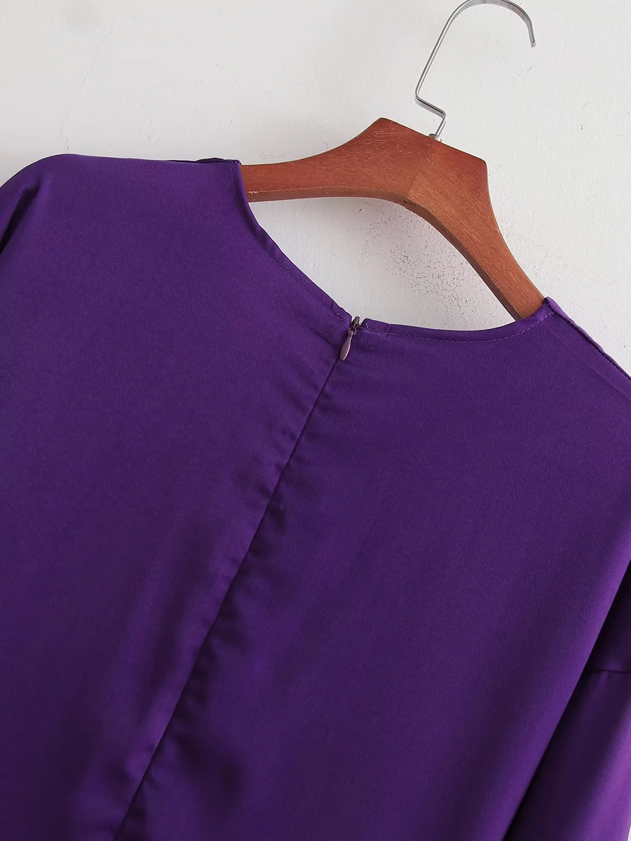 Fashion Purple Satin Knotted Dress,Long Dress
