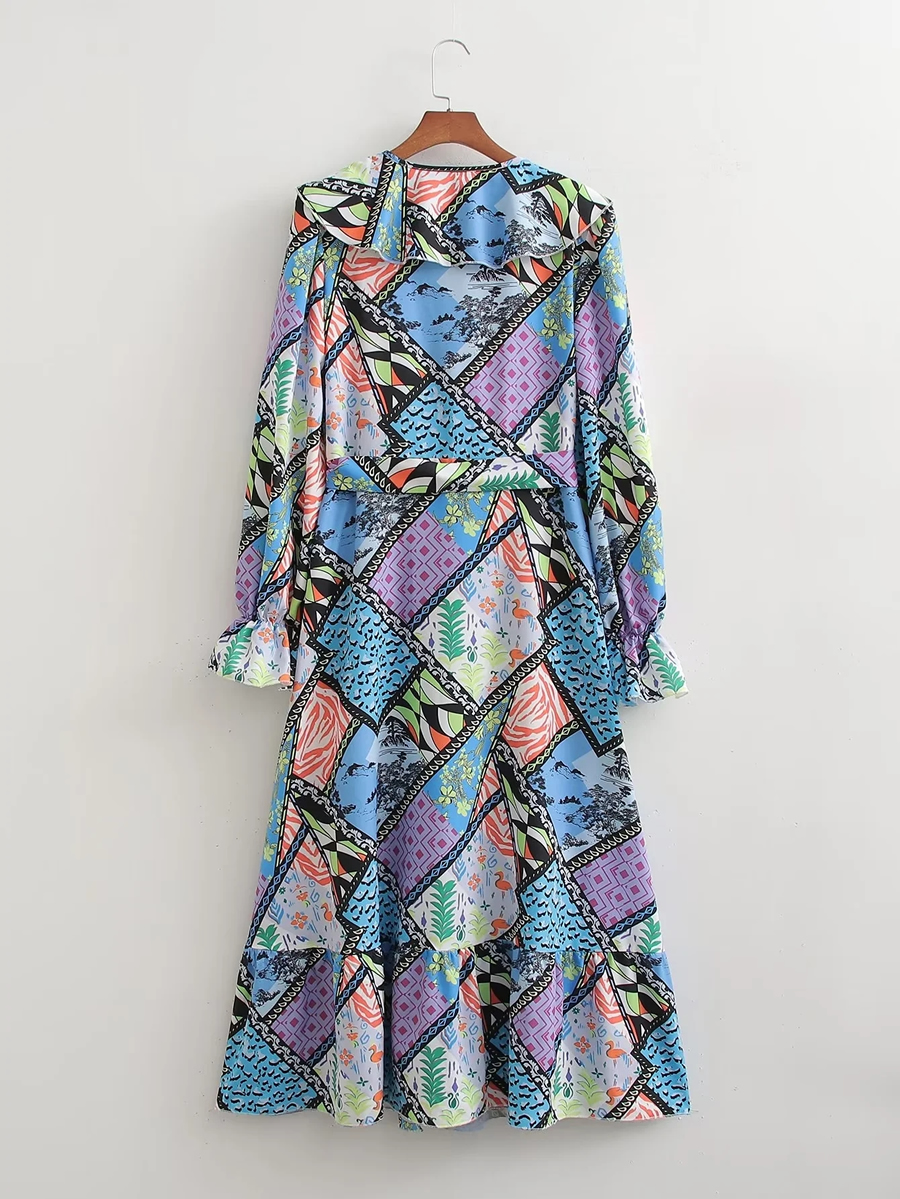 Fashion Suit Geometric Print Lace V-neck Dress,Long Dress