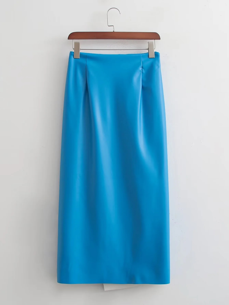 Fashion Sapphire Pu Pleated Skirt,Skirts