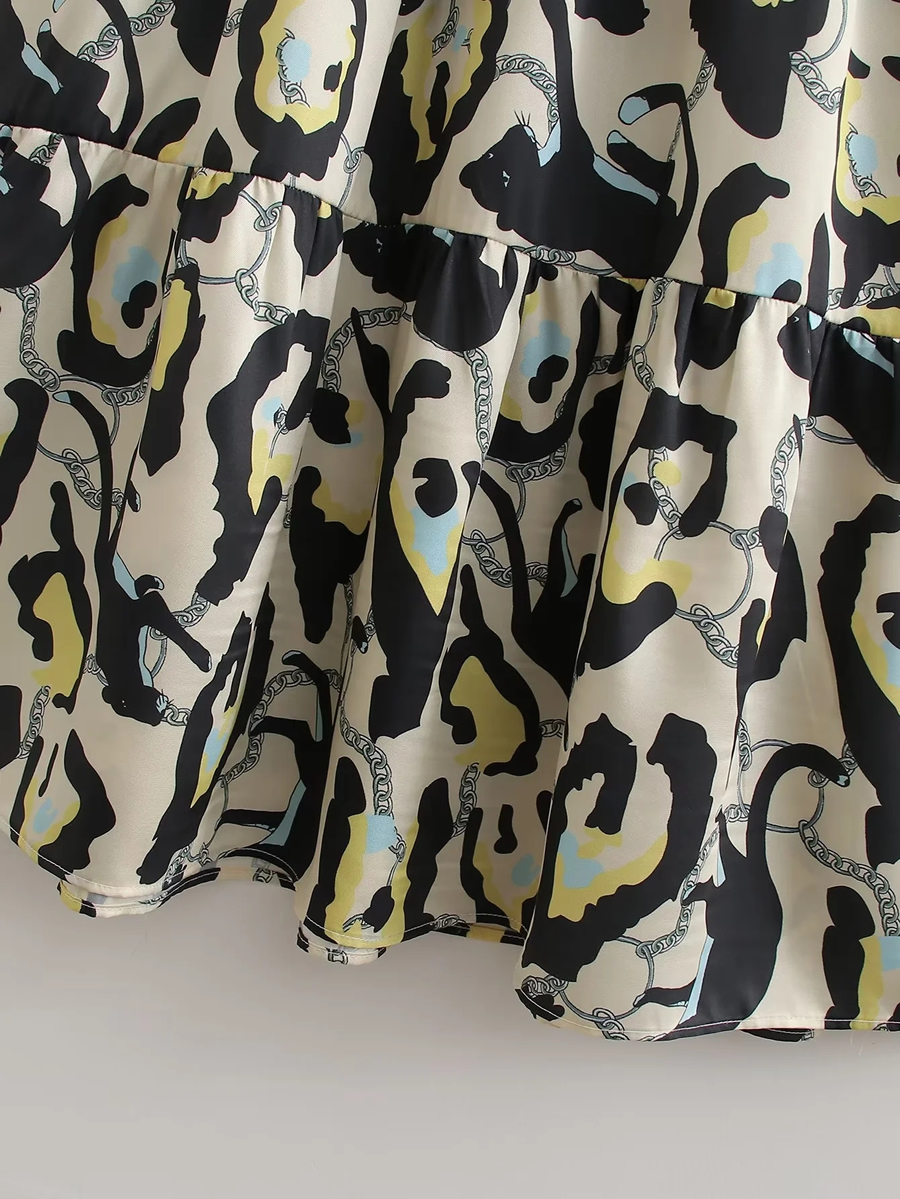 Fashion Yellow And Black Leopard Print Satin Print Lace-up Dress,Long Dress