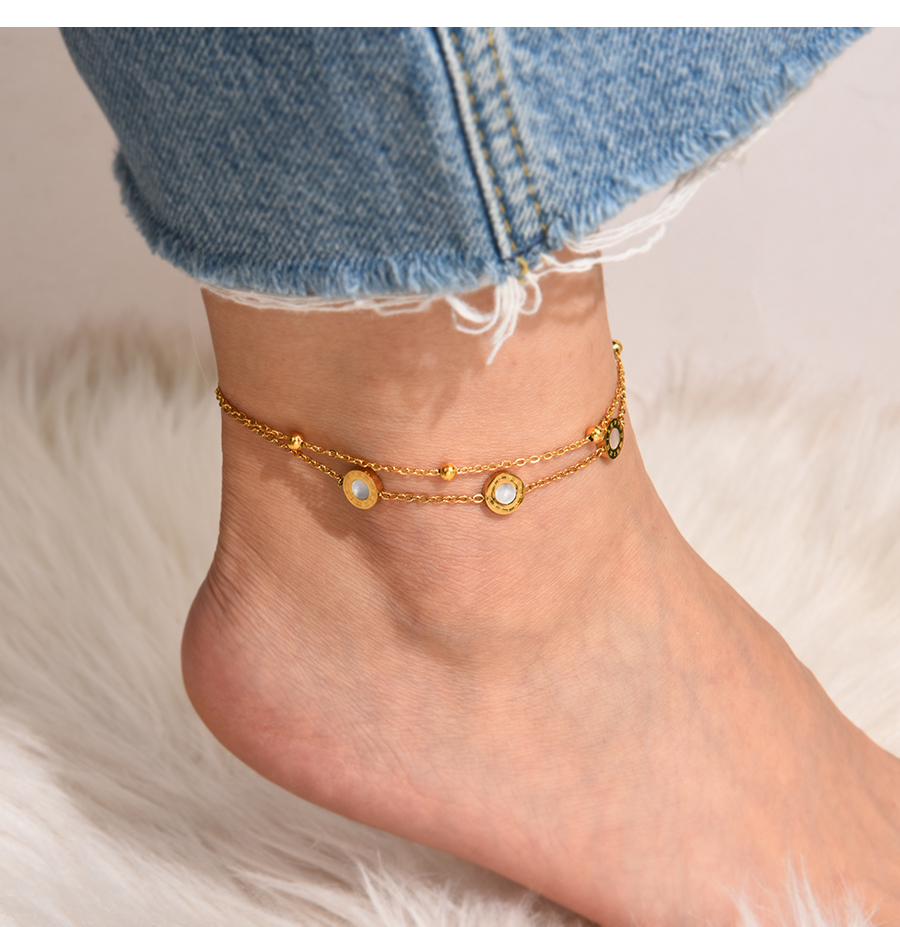 Fashion Rose Gold + Black Titanium Steel Double Shell Round Number Bead Anklet,Fashion Anklets