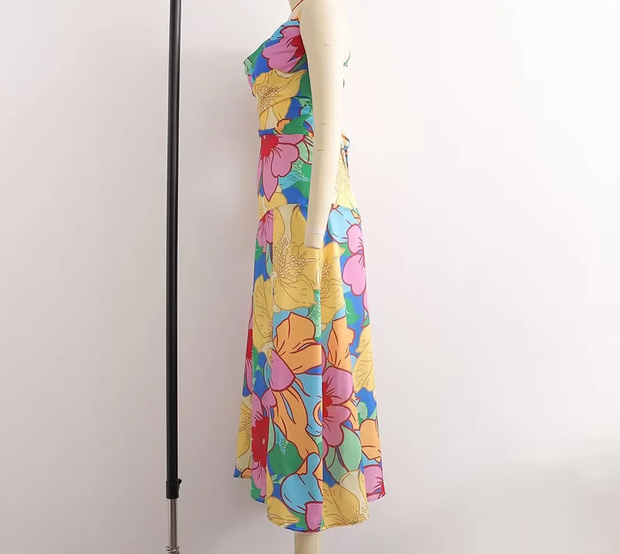 Fashion Suit Satin-print Drop-neck Slip Dress,Long Dress
