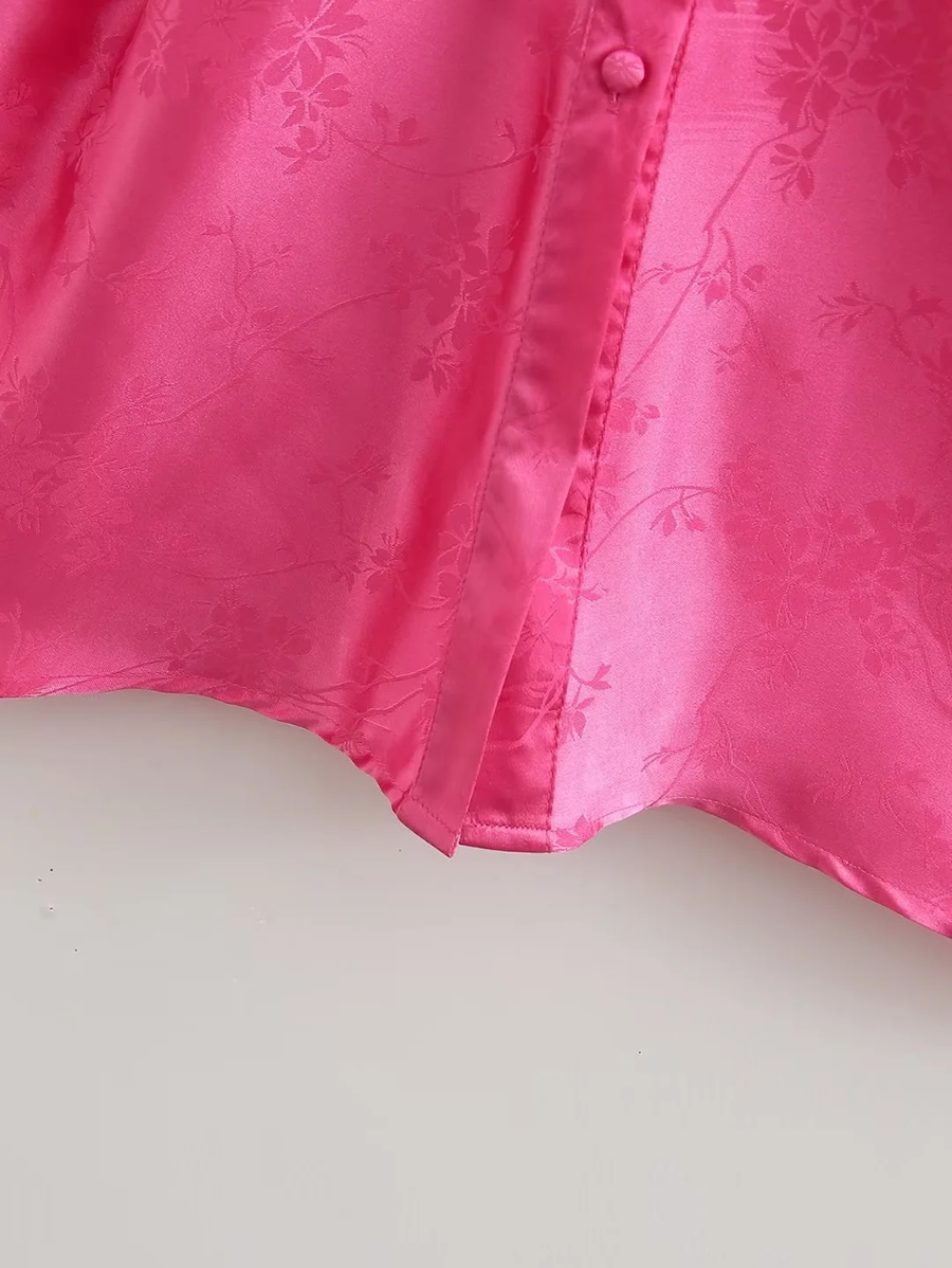 Fashion Pink Satin Jacquard Pleated Dress,Long Dress