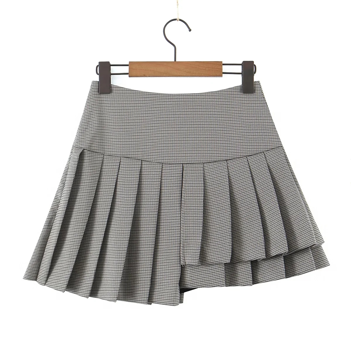 Fashion Houndstooth Asymmetric Houndstooth Skirt,Skirts