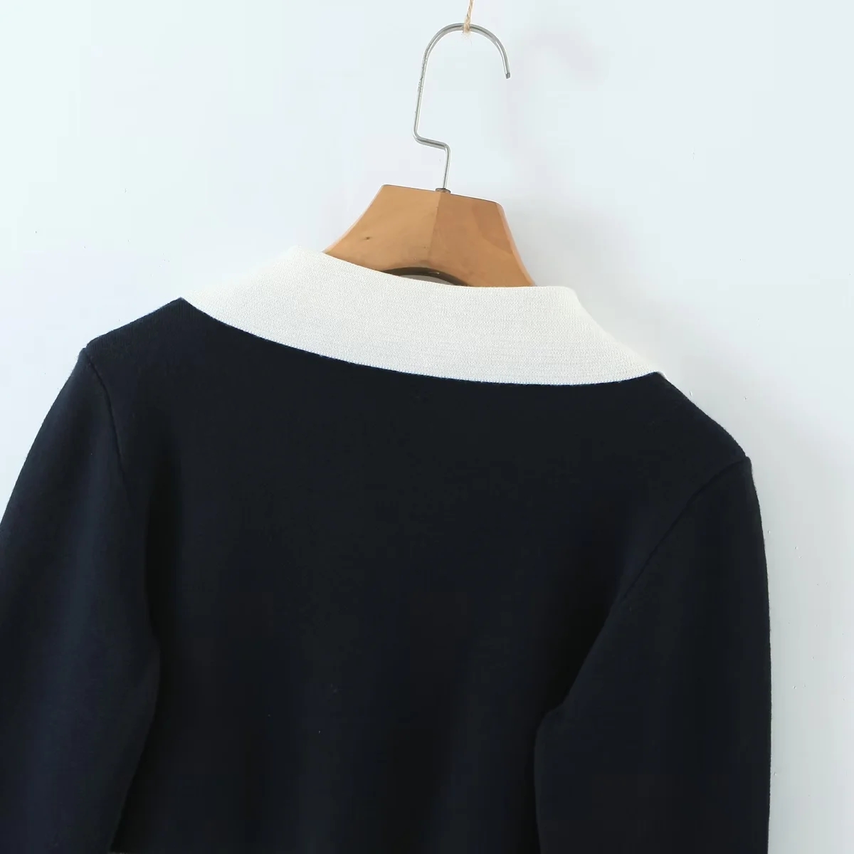 Fashion Navy Blue Letter Embroidered Lapel Sweater,Tank Tops & Camis