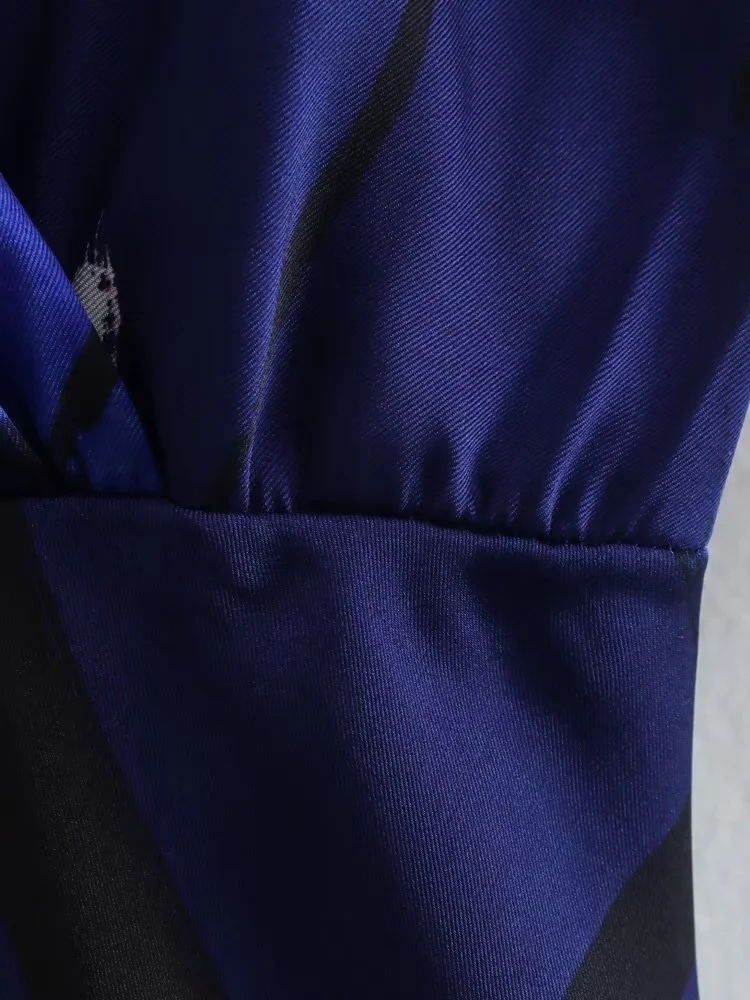 Fashion Blue Black Polyester Print V-neck Dress,Long Dress