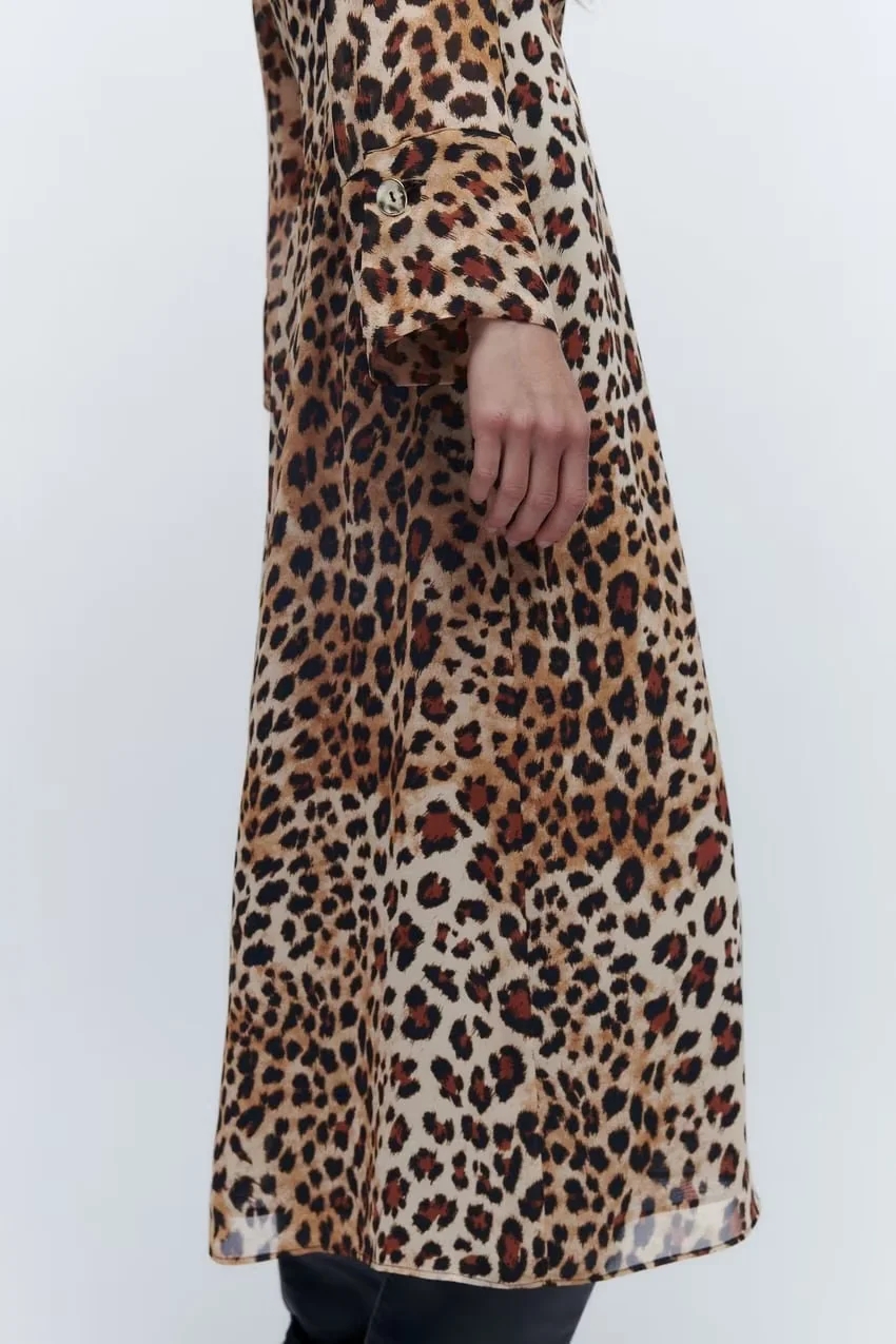 Fashion Leopard Print Blend Leopard V-neck Dress,Long Dress