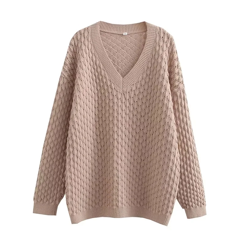 Fashion Khaki Polyester V-neck Knit Sweater,Tank Tops & Camis
