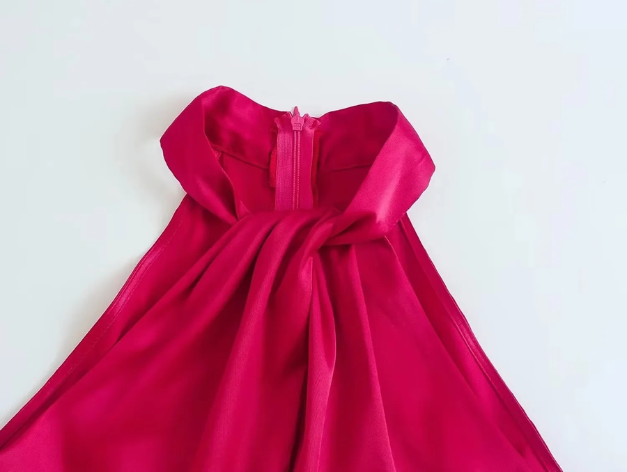 Fashion Rose Red Satin Halterneck Suspender Skirt,Long Dress