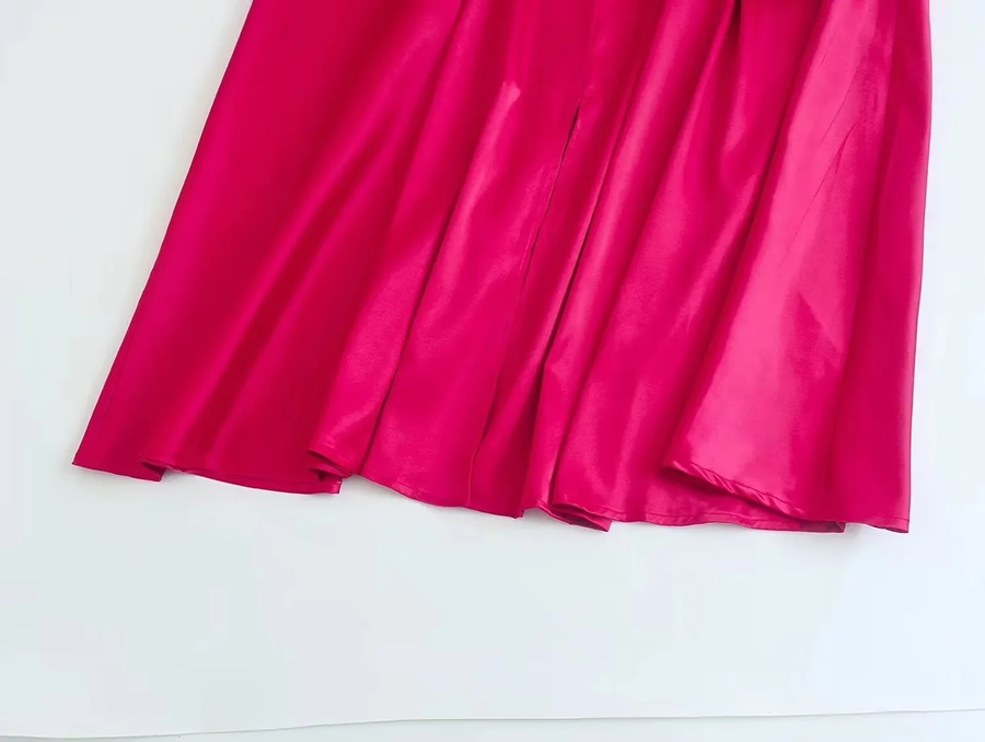 Fashion Rose Red Satin Halterneck Suspender Skirt,Long Dress