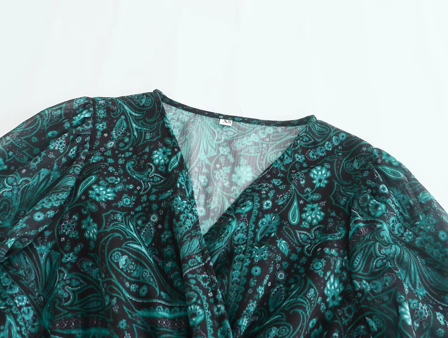 Fashion Green Chiffon Print Dress,Long Dress