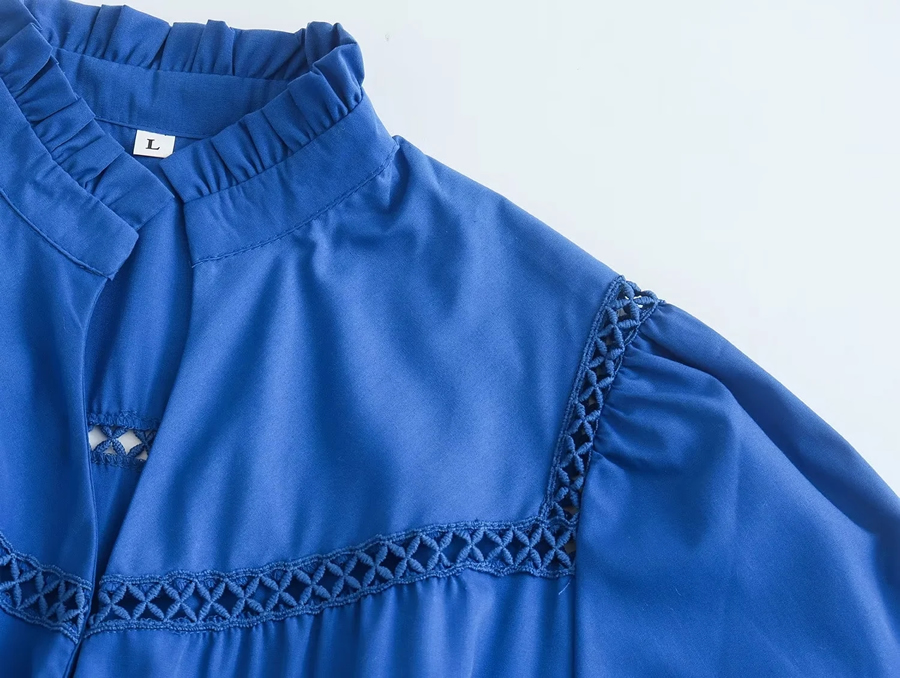 Fashion Blue Woven Lace-up Layered Dress,Long Dress