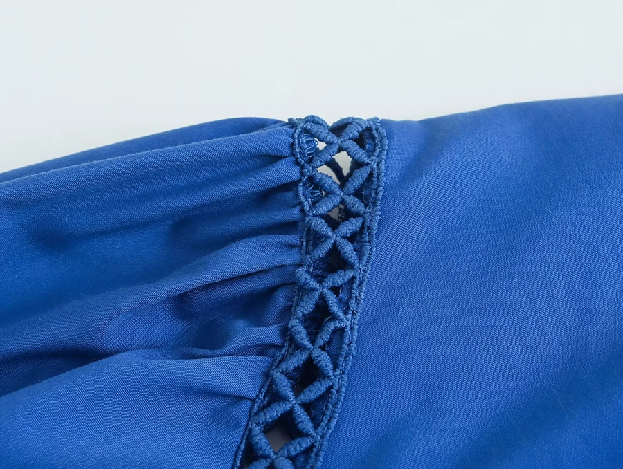 Fashion Blue Woven Lace-up Layered Dress,Long Dress